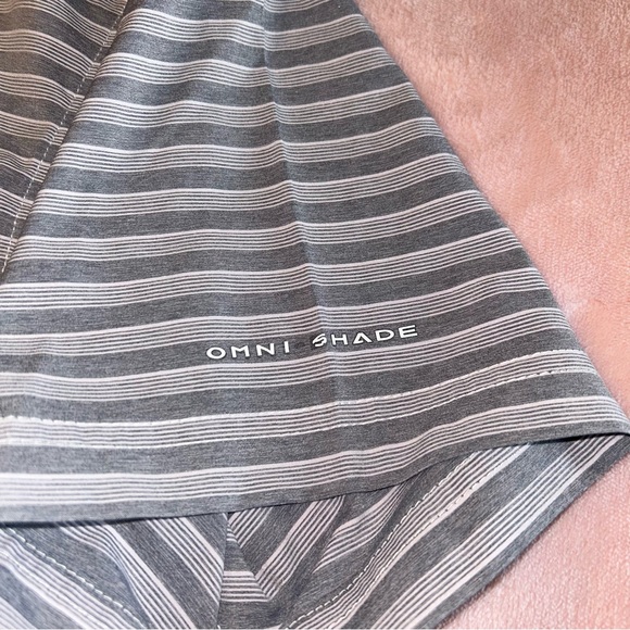Columbia Omni Shade gray striped short sleeve button down UPF30 zip pocket L - Picture 3 of 9
